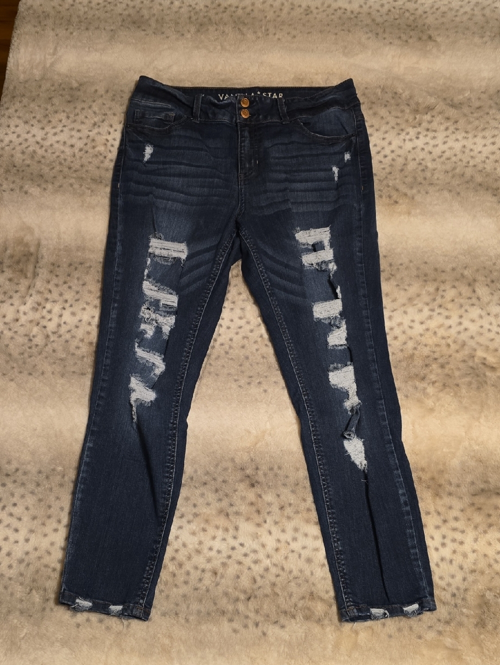Vanilla Star Dark Blue Distressed Skinny Jeans